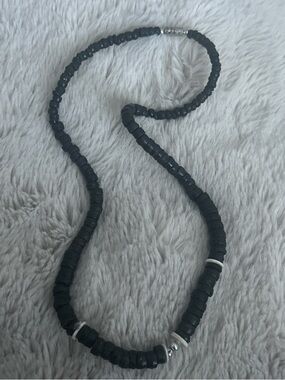 Black Beaded Necklace with Silver Accents